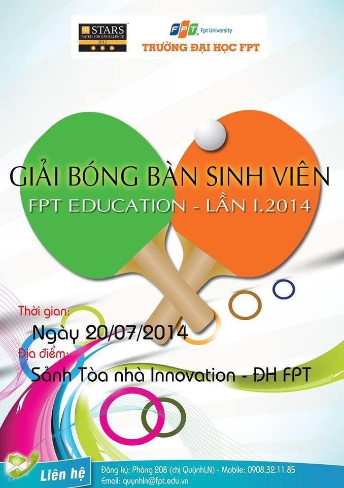 Cao đẳng thực hành FPT Mạng cá cược bóng đá
 Hồ Chí Minh tập hợp đội tuyển để tham dự tranh tài tại Giải bóng bàn "FU Table Tennis 2014" 