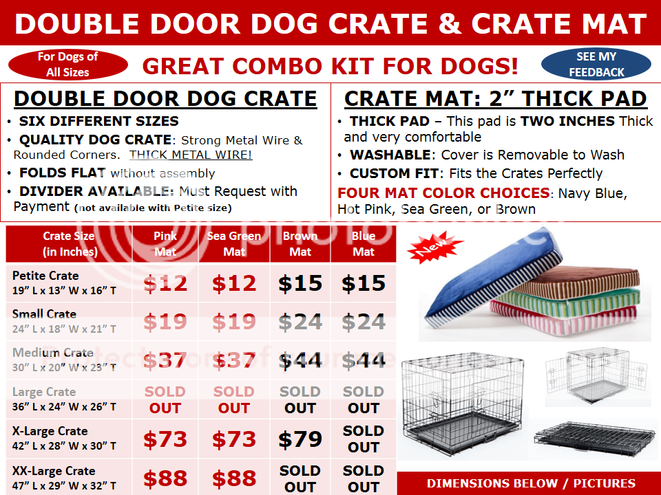 DOG CRATE CRATE MAT 2 Thick Mat 4 Colors 6 Sizes of Crates 2 Door Kennels